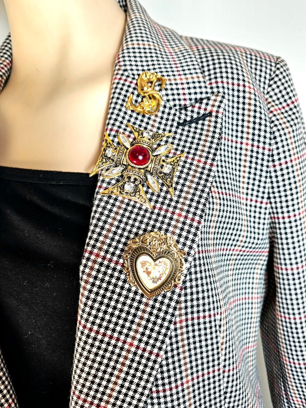 Mango MNG Houndstooth Plaid Blazer Size 2 Tailored Double Button - Picture 5 of 10
